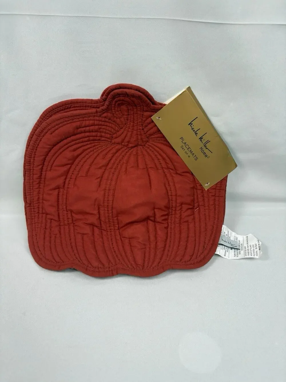 Set of 4 Nicole Miller Fall Autumn Thanksgiving Pumpkin Quilted Placemats